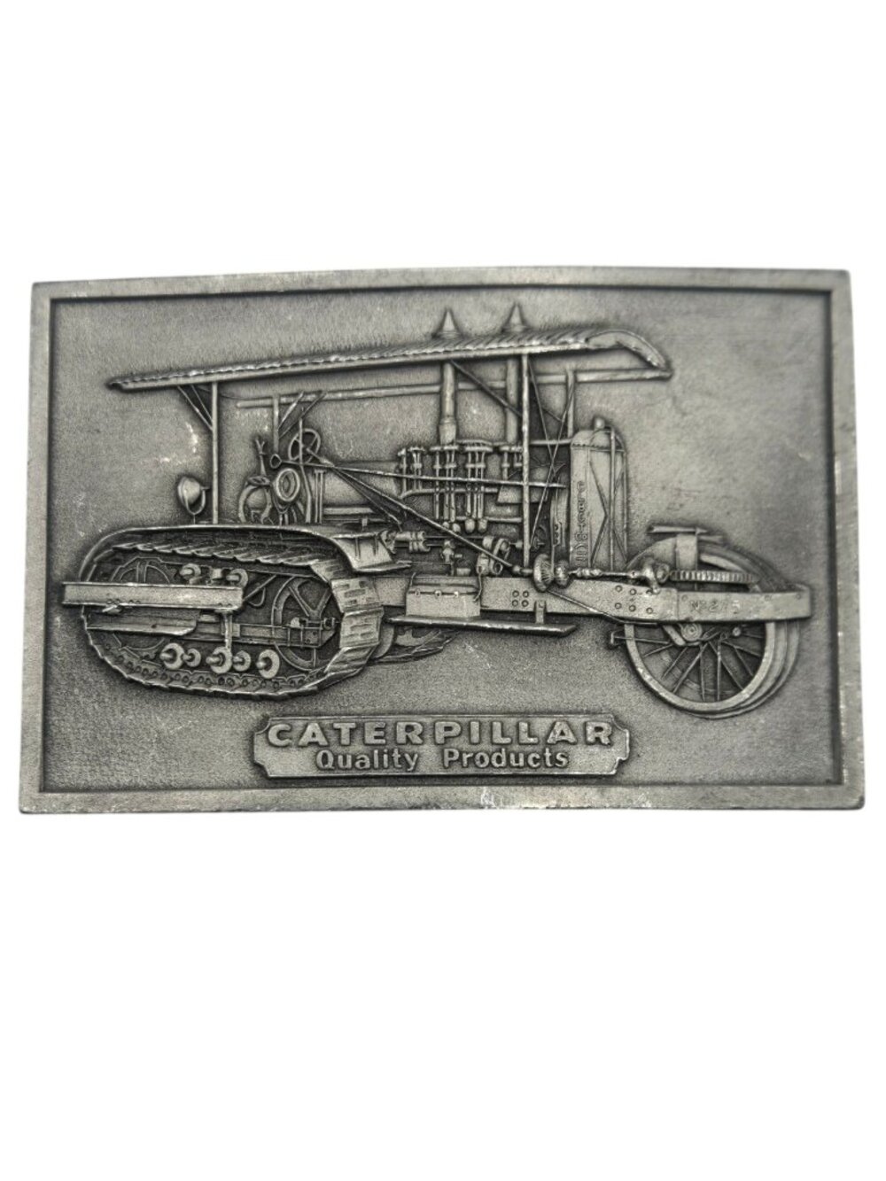 Caterpillar Tractor Belt Buckle Vintage 1975 Pewter Bulldozer Steam Engine
